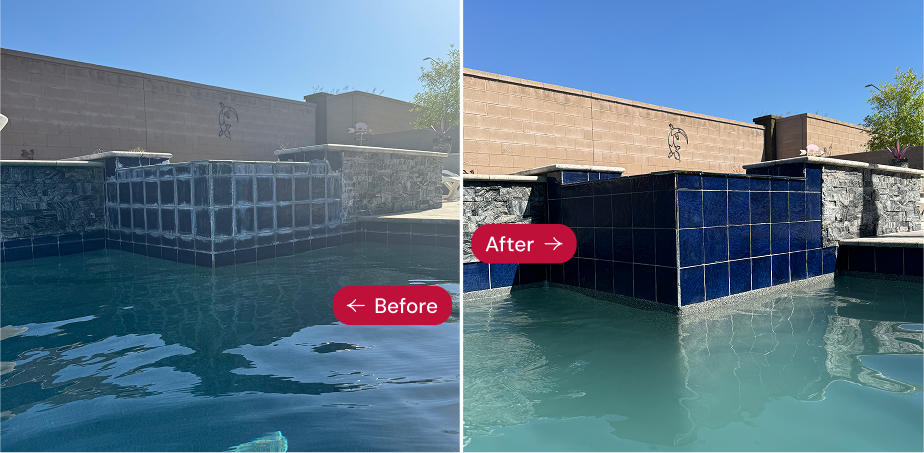 Before and after pool cleaning in Gilbert, AZ