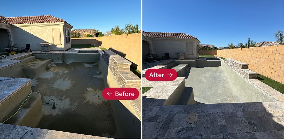 Before and after pool cleaning in Phoenix, AZ